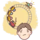 a visualisation of rumination as a person who's head is an eternally repeating train station for a toy freight train that goes round and round on a set of tiny tracks.